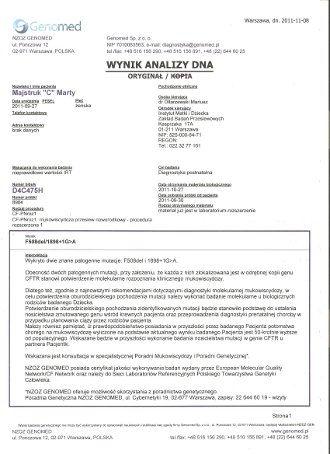 Results of the DNA test page 1