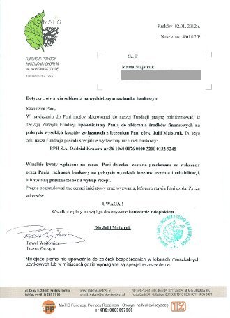 Confirmation of the sub-account opening in the foundation MATIO